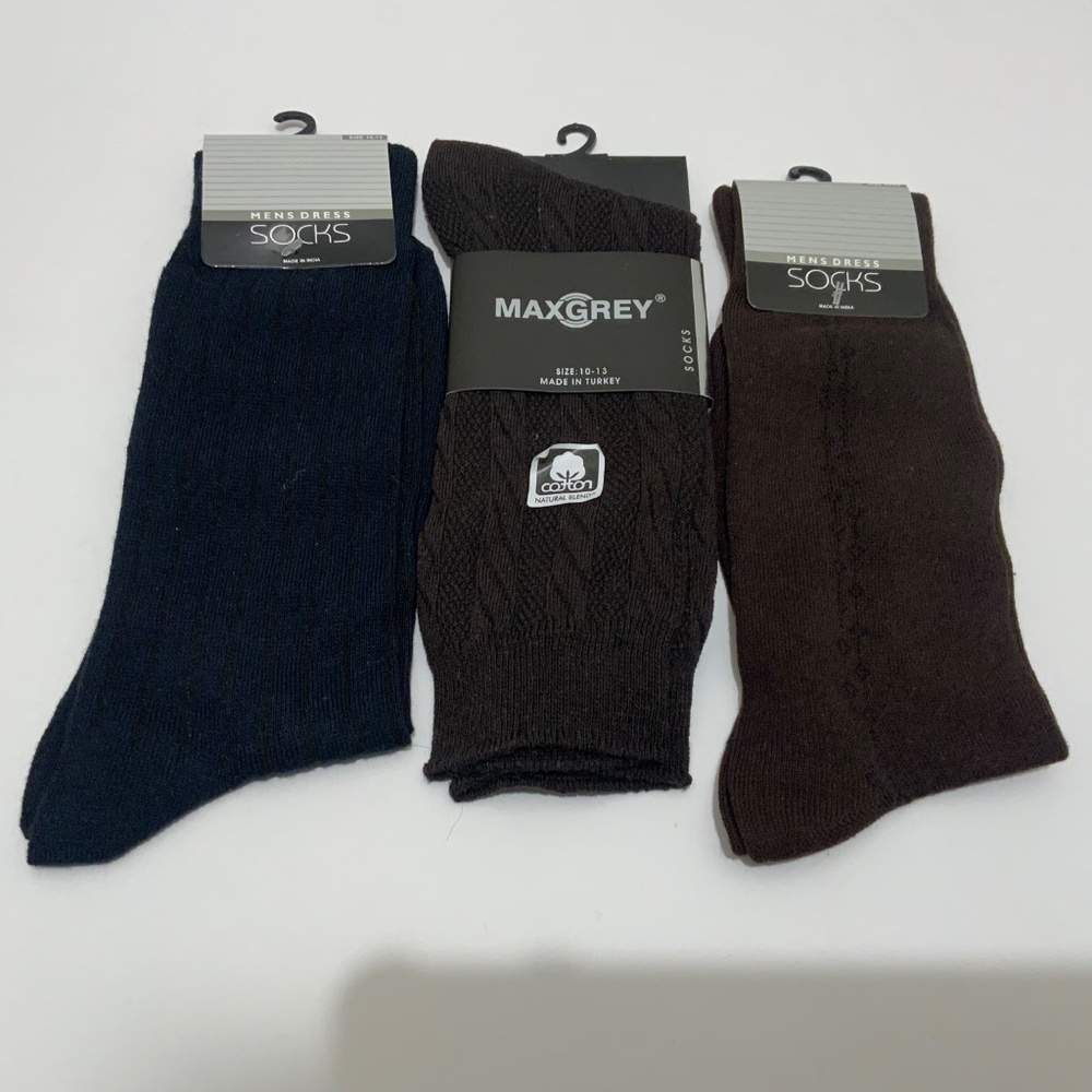5 pair -Men's Cotton blend Socks Black Tan Navy Brown  - New! Size 9 - 13 - Picture 6 of 7